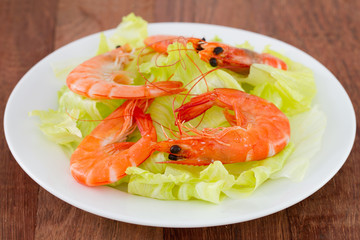 salad with seafood on the plate