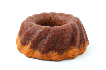 dessert torta di cioccolato e vaniglia su sfondo bianco