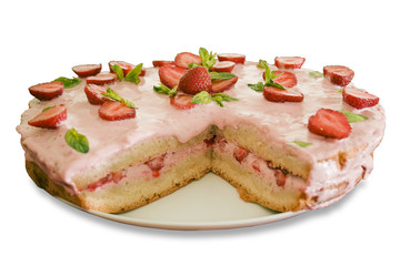 strawberry cake on a white plate
