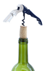 Isolated Cork Screw & Wine Bottle 