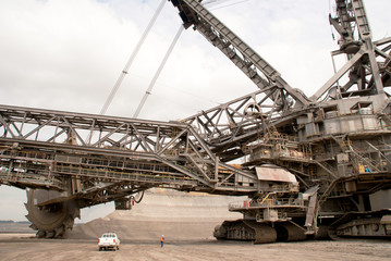 A giant bucket-wheel excavator in a brown-coal mine
