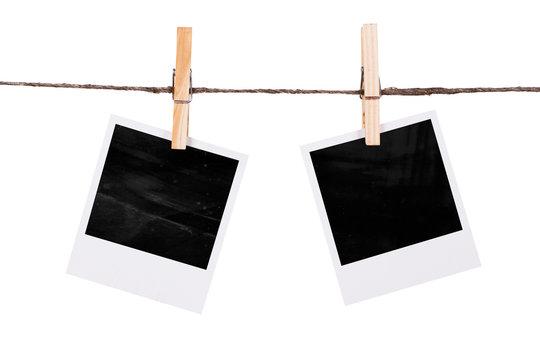 Blank instant photo hanging on the clothesline