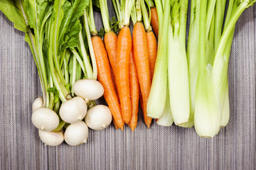 Turnip, carrot and celery