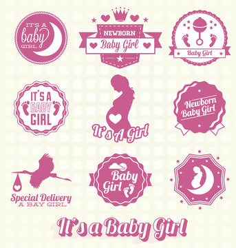 Vector Set: It's A Baby Girl Labels and Icons