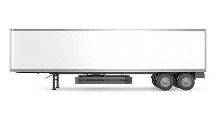 Blank white parked semi trailer, side view
