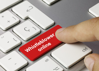 Whistleblower online tastatur finger - obrazy, fototapety, plakaty