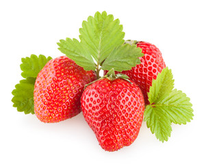 ripe strawberries isolated on white background