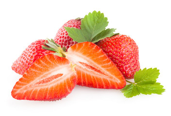 ripe strawberries isolated on white background