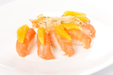 salmon nigiri with orange