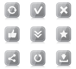 Set of rounded square internet icons with reflection