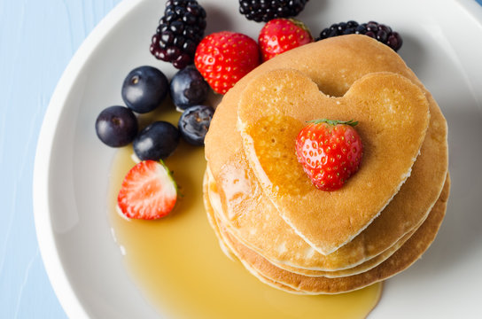 Fruity Heart Topped Pancakes