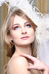 Beautiful young bride wearing veil