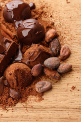 Composition of chocolate sweets, cocoa and  spices