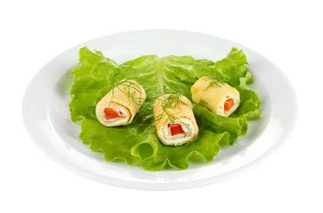 Egg rolls with cheese cream and paprika,