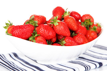Fresh strawberry in bowl isolated on white