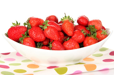 Fresh strawberry in bowl isolated on white