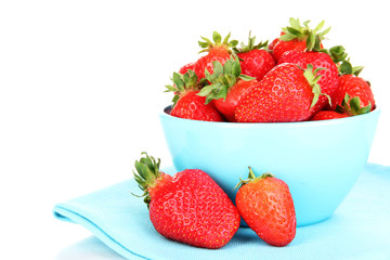 Fresh strawberry in bowl isolated on white