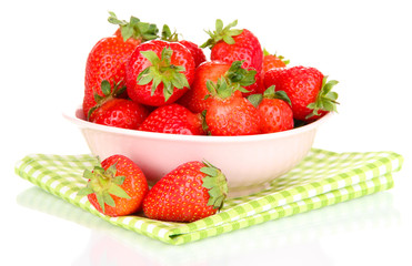 Fresh strawberry in bowl isolated on white