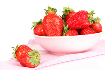Fresh strawberry in bowl isolated on white
