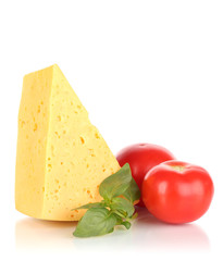 Cheese,basil and tomato isolated on white