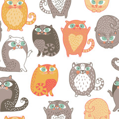 Seamless pattern with cute cats in the vector