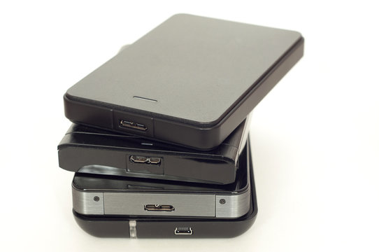 Pile of external USB hard drives