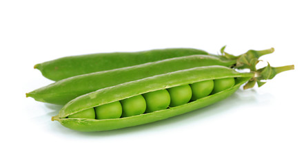 Sweet green peas isolated on white