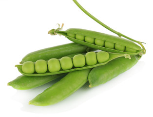 Sweet green peas isolated on white