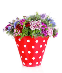 Beautiful bouquet in pail isolated on white