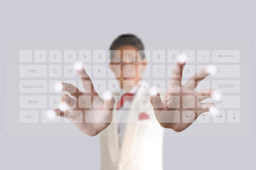 Plakat Businessman pushing keyboard