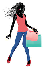 Silhouette of a shopping girl in casual wear