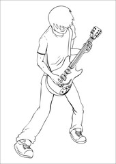Outline illustration of a man playing guitar