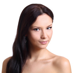 Obraz premium Beautiful brunette twenty years' girl. Isolated on white.