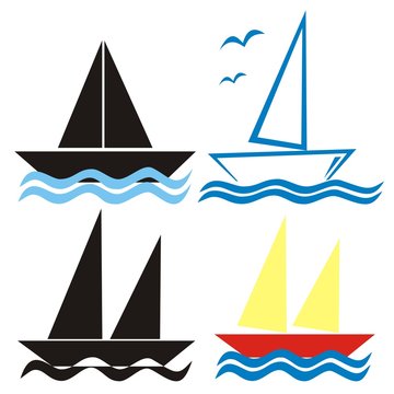 sail - symbols, set  of four boats, vector icons