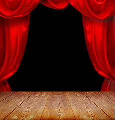 theater curtains and wood floor
