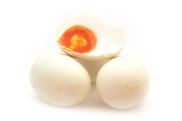 Preserved salted duck eggs on white background