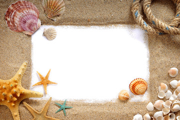 frame with sand and shells