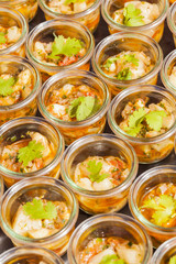 catering preparing glasses for herbal liqour and grappa