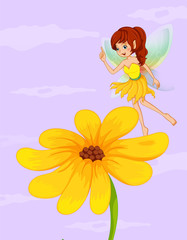 A giant sunflower beside a fairy