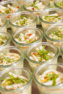 calamary with herbal dandelion mousse finger food