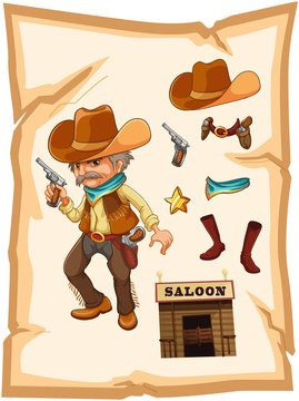 A paper with a cowboy holding a gun