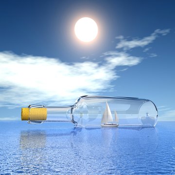 Luxury yacht in the bottle. Concept - protection of travel.