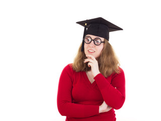 Female graduate thinking about her studies