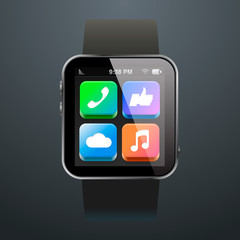 Modern watch with App Icons, vector Eps10 illustration.
