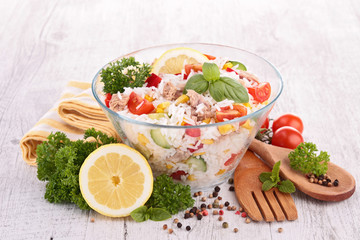 rice,tomato,corn and cucumber