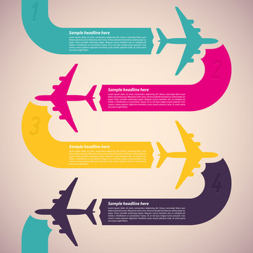 Background with colorful airplanes. Vector illustration.