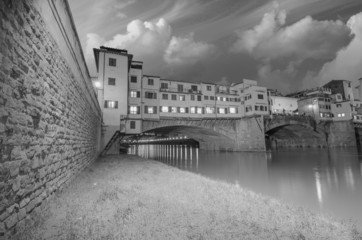 Ponte Vecchio over Arno River, Florence, Italy. Beautiful upward