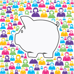 piggy bank with in group of people stock vector