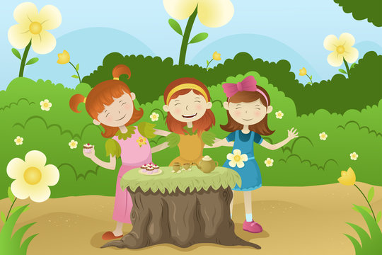 Girls having a garden party