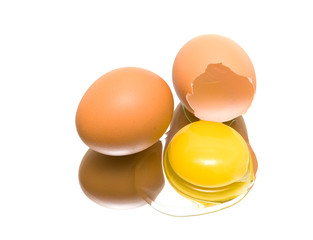 chicken eggs on a white background close-up